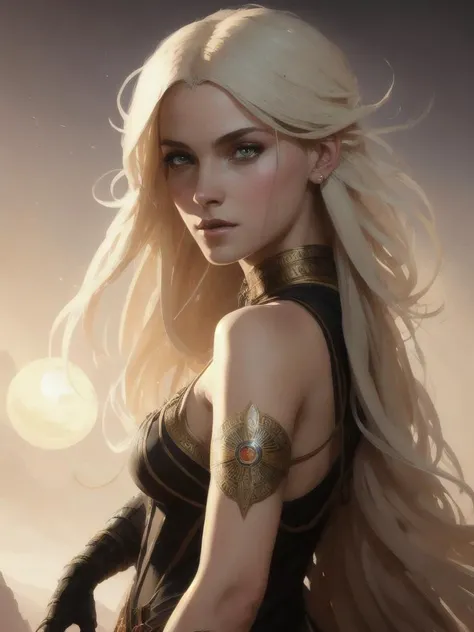 white young woman whith blonde hair in desert, sci-fi, hyperrealism, 85mm, a photo of 8k ultra realistic, cinematic lighting, hyperrealistic, focused, high details, ((highly detailed)), depth of field, (((professionally color graded))), 8k, 50mm, f/1. 4, art by artgerm and greg rutkowski and alphonse mucha, concept, art style, oilpaint, egypt