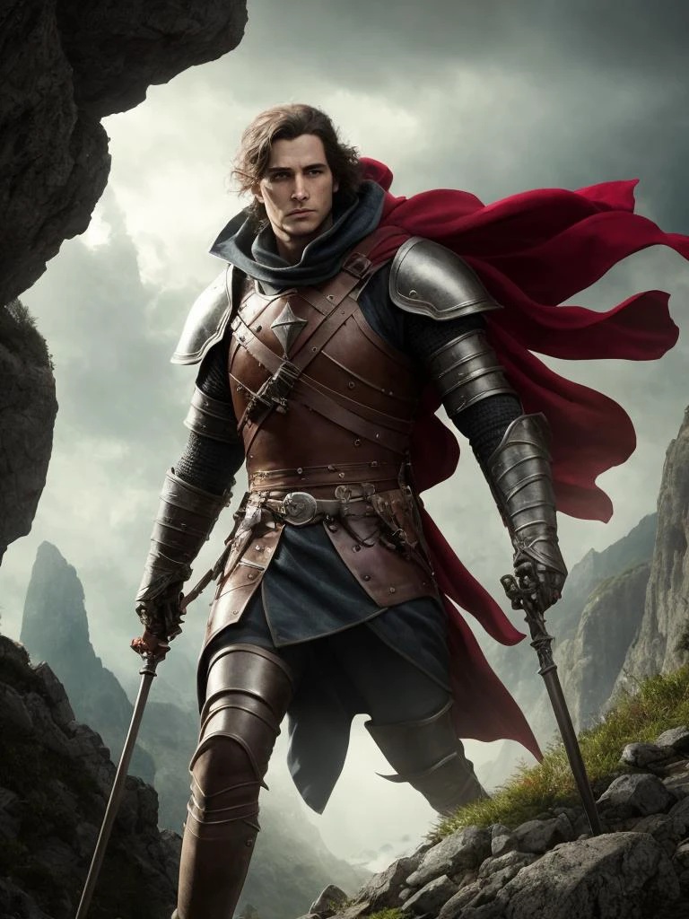 (Aerial view:1.3),(wide angle:1.3),Intricate dynamic action shot of A knight stood on the top of a mountain overlooking the stormy land and holding a flag,
cinematic Alessandro Casagrande, Greg Rutkowski, Sally Mann, concept art, ,Fantasy,myth, style of elden ring,
2 atmosphere,detailed face and eyes,Masterpiece, best quality, highly detailed photo:1, 8k, detailed face,photorealistic
