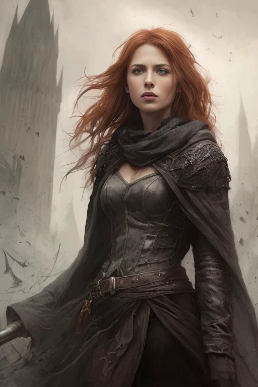 a female portrait of a hyperdetailed in the style of a dementor from harry potter and a rogue dnd character,ginger hair, (pleasant:1.3) thoughtful expression, full body, conjuring magical energy, cinematic shot on canon 5d ultra realistic skin, Fabian Perez Henry Asencio, Jeremy Mann Marc Simonetti fantasy magical horror atmosphere, (highly detailed environment:1.3)