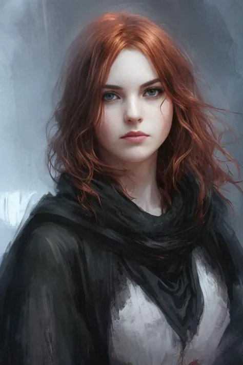 a female portrait of a hyperdetailed in the style of a dementor from harry potter and a rogue dnd character,ginger hair, (pleasant:1.3) thoughtful expression, full body, conjuring magical energy, cinematic shot on canon 5d ultra realistic skin, Fabian Perez Henry Asencio, Jeremy Mann Marc Simonetti fantasy magical horror atmosphere, (highly detailed environment:1.3)
