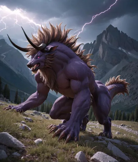 <lora:Final_Fantasys_Behemoth_XL:0.9> behemoth a beast with long horns, at rocky mountains with lightning, 3d render, (masterpiece), best quality, highres, 4k, 8k, cinematic lighting, amazing quality, amazing shading, soft lighting, 35mm, analog style, a realistic photo, film grain, (photorealistic:0.6), taken by a canon eos r5