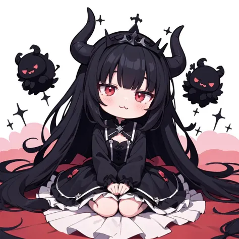 1girl,fantasy devil king black tiara black and red long layered frilled dress long sleeves,kawaii,:3,