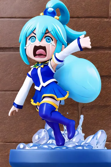 High Quality, Masterpiece, aquascreaming, screaming, open mouth, crying with eyes open, <lora:concept_aquascreaming-16:1>, Amiibo, full body, chibi, <lora:Pos_Amiibo:1>, aqua \(konosuba\), 1girl, blue eyes, blue footwear, blue hair, blue thighhighs, boots, breasts, bubble, detached sleeves, hair ornament, hair rings, long hair, medium breasts, single hair ring, skirt, thigh boots, thighhighs, very long hair, water, white thighhighs, kono subarashii sekai ni shukufuku wo!, <lora:Char_Konosuba_Aqua:0.65>