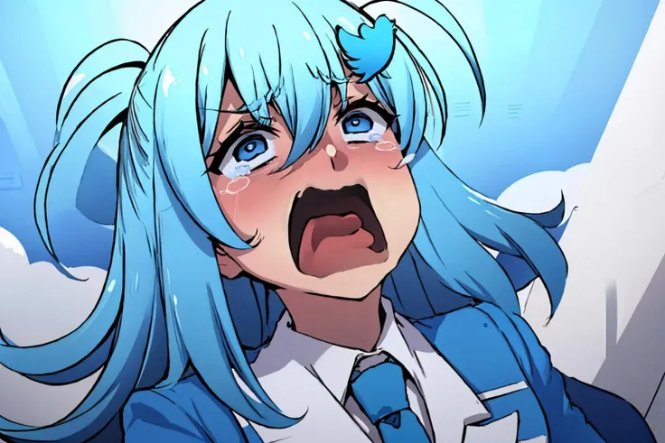 (masterpiece, best quality:1.2), Glitching, glitch, solo, 1girl, civitai-chan, aquascreaming, screaming, open mouth, crying with eyes open, braided bangs, labcoat, shirt, single vertical stripe, necklace <lora:Glitching:1> <lora:gijinkaseries_civitai-18:0.7> <lora:concept_aquascreaming:1>