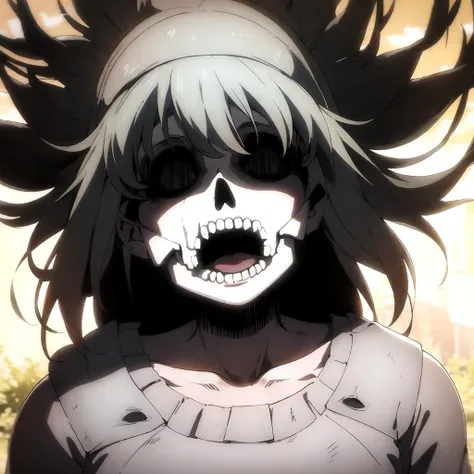 1girl, wild hair, upper body, skull face, open mouth, <lora:ymir:0.8>,