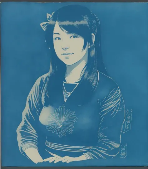 a beautiful 25 year old woman by algae_cyanotype <lora:algae_cyanotype:1>, by Kentaro Miura