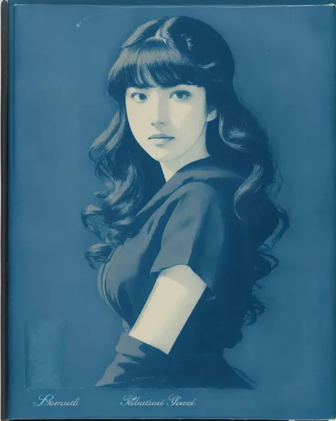 a beautiful 25 year old woman by algae_cyanotype <lora:algae_cyanotype:1>, by Kentaro Miura