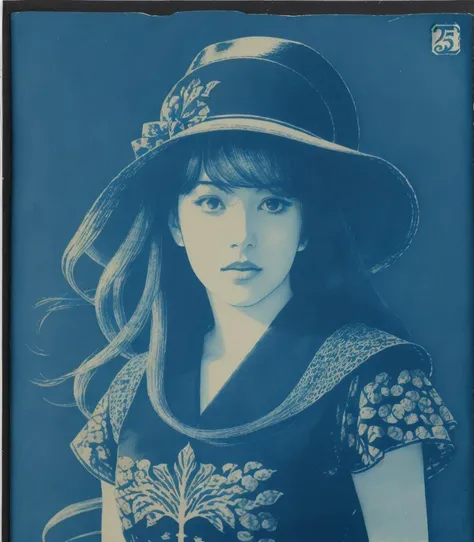 a beautiful 25 year old woman by algae_cyanotype <lora:algae_cyanotype:1>, by Kentaro Miura