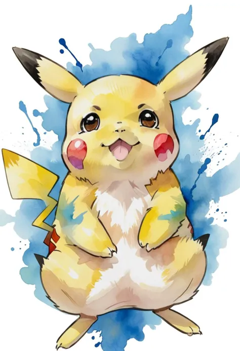 Abstract style art of cute pikachu, abstract watercolor, csw, (black eyes),<lora:CSW-Style-2-000017:0.8>, Non-representational, colors and shapes, expression of feelings, imaginative, highly detailed