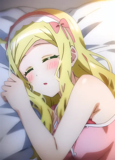 Carol, sleeping, at the bed