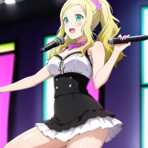 1girl, Carol, singing in a karaoke, night, colorfull