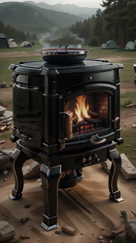 <lora:P14n03l3g4nt3b0n3:1>P14n03l3g4nt3b0n3 Camping stove, shiny ebony and ivory, (Masterpiece:1.3) (best quality:1.2) (high quality:1.1)