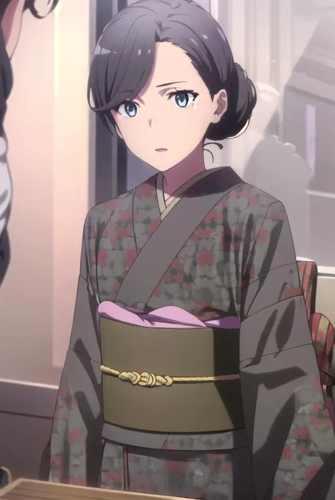 motheryukinoshita, <lora:mother yukinoshita s3-lora-nochekaiser:1>,
mother yukinoshita, short hair, blue eyes, black hair, hair bun, single hair bun, hair up,
BREAK japanese clothes, kimono, sash, makeup, obi, floral print, lipstick, black kimono,
BREAK indoors,
BREAK looking at viewer, (cowboy shot:1.5),
BREAK <lyco:GoodHands-beta2:1>, (masterpiece:1.2), best quality, high resolution, unity 8k wallpaper, (illustration:0.8), (beautiful detailed eyes:1.6), extremely detailed face, perfect lighting, extremely detailed CG, (perfect hands, perfect anatomy),