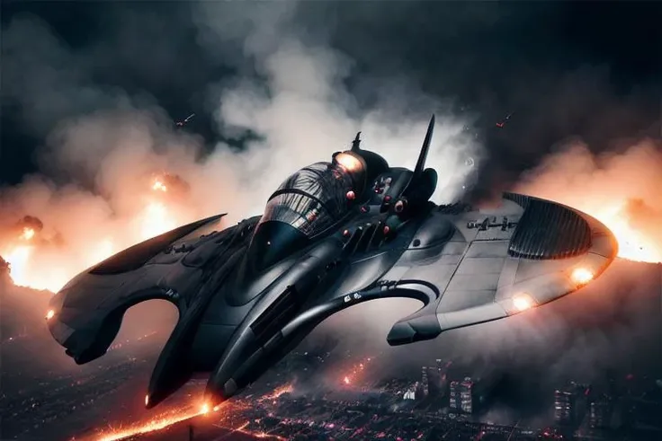 analog gloomy aerial photo of a (Burton Batwing, <lora:b4tw1ng:1>), ((nighttime)), (flying low through a city on fire), (explosions in the background), (tracer gunfire), High Detail, Sharp focus, (photorealism), realistic, best quality, 8k, award winning, dramatic lighting, epic, cinematic, masterpiece, rim light, (action ), war, depth of field, dutch angle, motion blur,