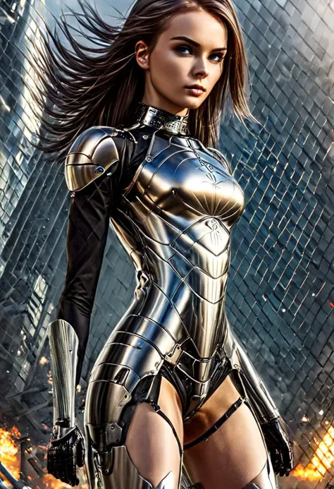 SFW, 1 girl, solo girl, full body shot, (sexy girl, Russian girl), hi tech metal plugsuit, armored skirt, DonMT3chC057ruc7sXL, (perfection style, detailed style, perfection, perfect, action shot:1.1), ArmoredDress, midriff, ribs, intricate detail, tattoo, ((tattoos)), long hair
(long straight hair, Fine tune face, Perfect face, (Skinny:1.3) (Anorexia body:1.2), Long legs), cybernetic arms, (cybernetics:1.5), toned, sexy hi tech armor, futuristic city in the background,
<lora:EnvyStarlightCyberAngel01:1>
<lora:EnvyActionShotXL01:0.5>
<lora:badass_last: 50>
<lora:perfection style:0.3>
<lora:DonMT3chC057ruc7sXL:0.8>
<lora:EnvyDynamicPoseXL01:0.5:hr=0>
<lora:detailed:0.3>