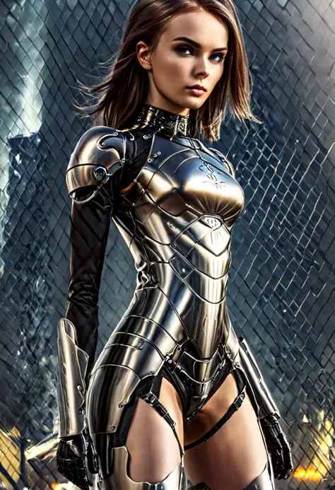 1 girl, solo girl, full body shot, (sexy girl, Russian girl), hi tech metal plugsuit, armored skirt, DonMT3chC057ruc7sXL, (perfection style, detailed style, perfection, perfect, action shot:1.1), ArmoredDress, midriff, ribs, intricate detail, tattoo, ((tattoos)), long hair
(long straight hair, Fine tune face, Perfect face, (Skinny:1.3) (Anorexia body:1.2), Long legs), cybernetic arms, (cybernetics:1.5), toned, sexy hi tech armor, futuristic city in the background,
<lora:EnvyStarlightCyberAngel01:1>
<lora:EnvyActionShotXL01:0.5>
<lora:badass_last:-25>
<lora:perfection style:0.3>
<lora:DonMT3chC057ruc7sXL:0.8>
<lora:EnvyDynamicPoseXL01:0.5:hr=0>
<lora:detailed:0.3>