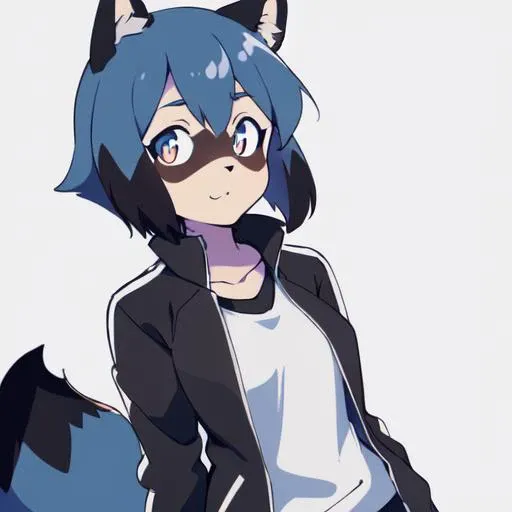 Michiru_kagemori, 1girl, animal ears, body fur, furry, furry female, raccoon ears, raccoon girl, raccoon tail, short hair, black jacket, track jacket, grayscale, monochrome, lineart, manga, sketch, black_and_white, (black:1.2), simple_background, white_background, grey_background, solo, upper_body, looking_at_viewer