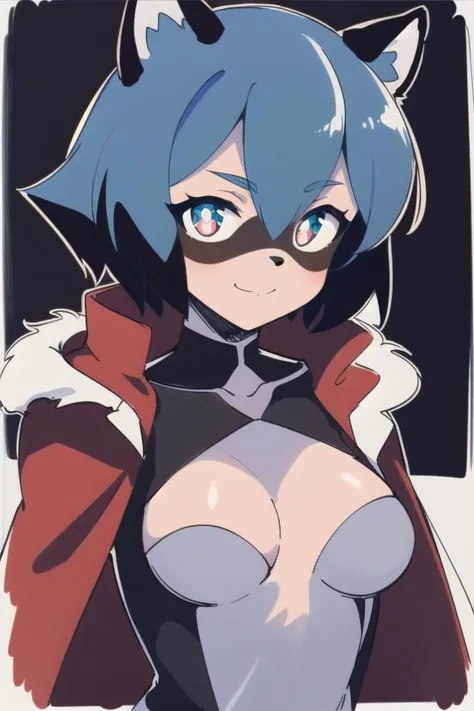 Michiru_kagemori, 1girl, animal_ears, blue_hair, body_fur, furry, furry_female, raccoon_ears, raccoon_girl, raccoon_tail, short_hair, king_cape, (red_cape:1.2), dress, crown, gold_crown, cloth, queen, white_theme, greyscale, monochrome, manga, sketch, simple_background, white_background, portrait, upper_body,