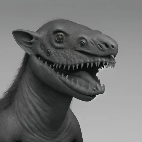 <lora:bonekrishna:1>, bonekrishna, weird, creepy, strange, creature,
bonekrishna, a close up of a fake animal with teeth and teeth on it's face and mouth open and a mouth with teeth, greyscale, monochrome, grey background, realistic, solo, teeth, looking at viewer, no humans, gradient background