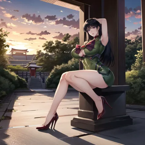 realistic, photo-realistic, award winning masterpiece with incredible details, epic stunning, masterpiece, best quality,
<lora:Sailor_Mars_hino_rei-01:0.7> Sailor Mars, purple eyes, black hair,18 years old, black hair, bangs, long hair, red nails, red high heels,sexy sci fi
1girl, dslayer, a man in a green and brown armor, the only thing they fear is you, rip and tear until it is done, he is doom, the slayer's time is now, posing for a picture, (sexy_scifi, woman in a silver space costume, wearing sexy_scifi, posing for a picture:0.75)
in garden, japan temple, torii, plants, outdoors, sunset, <lyco:Cyber_Armor:0.85>