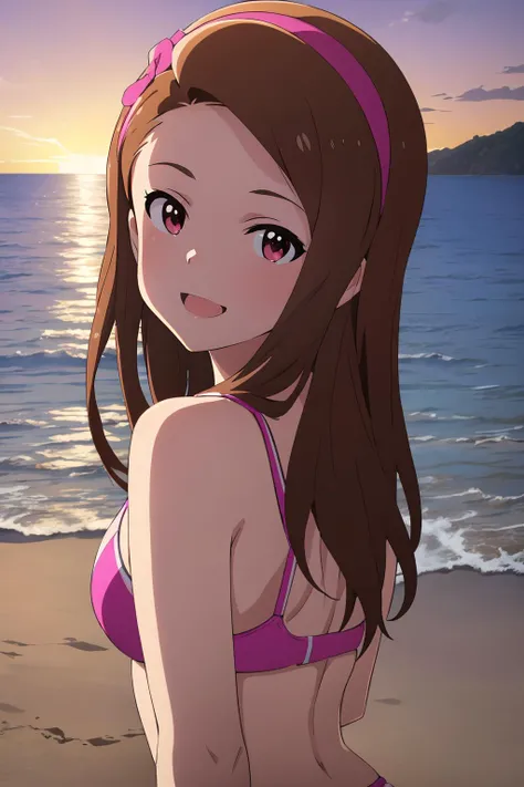 16k, highres, masterpiece, best quality,
cinematic photo a pinup of iori minase <lora:iori-idolmaster-01:0.8>, on a seaside stage, (joyful:1.2), dynamic pose, at sunset, in beach, looking at viewer, detailed luxury pink bikini, lit up, close-up, . 35mm photograph, film, bokeh, professional, 4k, highly detailed,