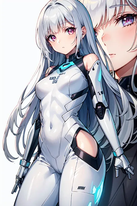(masterpiece),(best quality), girl,((ultra-detailed)), (highly detailed CG illustration),(expressionless),, nsfw,, (masterpiece:1.16), (best quality:1.32),(meticulous_detail),(high resolution:1.1),(best illumination:1.1), (best shadow:1.1), (an extremely delicate and beautiful),(appropriate shading:1.1),(Illustration: 1.1),(Finished:1.1),Overlapping,(appropriate posture),(appropriate configuration),(ultra-precise_construction:1.2),cropping,(Bold Highlighted Outline),(detailed face), (beautiful eyes),(thick_dense_skin:1.16),(ultra-precise skin:1.16),Bold_eyelashes,(soft cheeks:1),White background, 1 girl, Android girl, complicated mechanism, white hair, long hair, pink eyes, luminous eyes, expressionless, off-shoulder suits, (abnormal joints, dotted joints:1.2),Thighs, decadent behavior,luminous joint