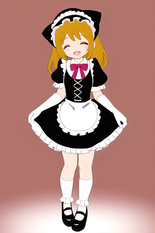 standing, french maid wearing dark pastel (ruffled:1) (gleaming latex:1) dress with latex maid gloves, soft lighting, (Mary Janes shoes:1), ruffles, (short ruffled socks:1), (happy smile with closed eyes, :D), (curtsy),
<lora:more_details:-1>