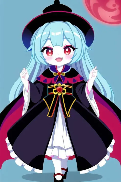 adult, evil corrupted princess wearing dark pastel (ruffled:1) (gleaming oily latex:1) gown with (full body latex vampire cape:1) and (transparent kimono sleeves:1), soft lighting, (lots of frills and bows:1), (cute vampire fangs:1),
(vmpr:1),
(red eyes, glowing eyes, pale blue skin, jiangshi, evil smile:1.2),
(red moon background),