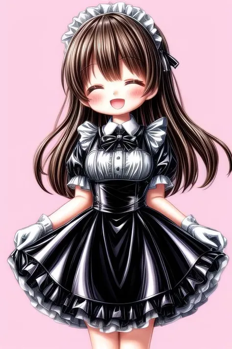 standing, french maid wearing dark pastel (ruffled:1) (gleaming latex:1) dress with latex maid gloves, soft lighting, (Mary Janes shoes:1), ruffles, (short ruffled socks:1), (happy smile with closed eyes, :D), (curtsy)
<lora:more_details:1.5>