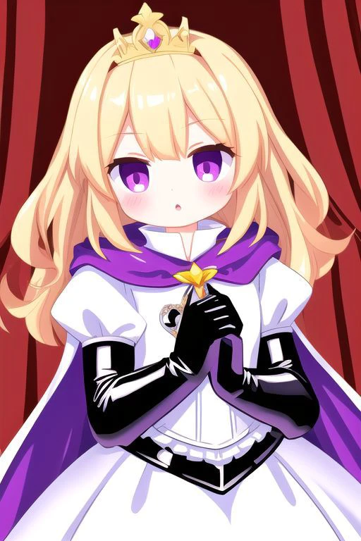 blonde evil corrupted young princess wearing dark pastel (ruffled:1) (gleaming latex:1) gown with (long latex cape:1) and latex elbow bridal gauntlets, (Perfect Face:1), soft lighting, glossy red lips, ruffles