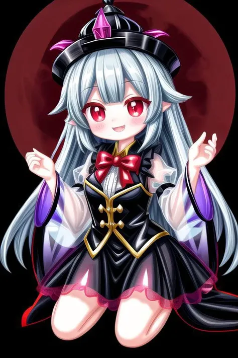 adult, evil corrupted princess wearing dark pastel (ruffled:1) (gleaming oily transparent:1) gown with (full body transparent vampire cape:1) and (shiny transparent sleeves:1.5), soft lighting, (lots of transparent frills and bows:1), (cute vampire fangs:1),
(vmpr:1),
(red eyes, glowing eyes, pale blue skin, jiangshi, evil smile:1.2),
(red moon background),
<lora:more_details:1>,