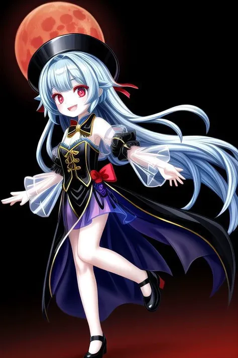 adult, evil corrupted princess wearing dark pastel (ruffled:1) (gleaming oily transparent:1) gown with (full body transparent vampire cape:1) and (shiny transparent sleeves:1.5), soft lighting, (lots of transparent frills and bows:1), (cute vampire fangs:1),
(vmpr:1),
(red eyes, glowing eyes, pale blue skin, jiangshi, evil smile:1.2),
(red moon background),
<lora:more_details:1>,