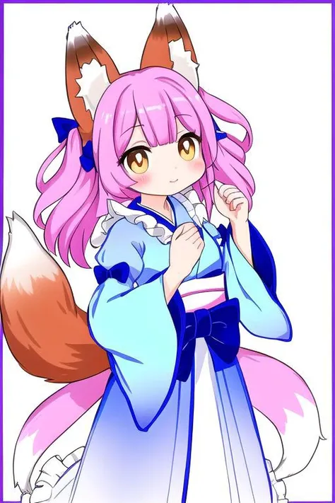 masterpiece, best quality. professional (medium shot) photo of (fox lady) wearing pastel (ruffled) (glossy latex traditional dress:1.3) with (glossy transparent kimono sleeves:1.3), soft lighting, (lots of frills and bows), (perfect face, beautiful face, symmetric face:1.3), (fox ears, fluffy fox tail, tail color matching hair:1.4), (supermoon background, Torii gates)