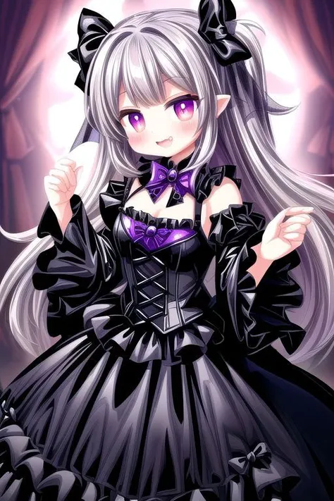 adult, evil corrupted princess wearing dark pastel (ruffled:1) (gleaming vinyl:1) gown with (vinyl vampire cape:1) and (long frilly wide sleeves), soft lighting, (lots of frills and bows:1), (cute vampire fangs:1),
(vmpr:1),
<lora:more_details:1>,