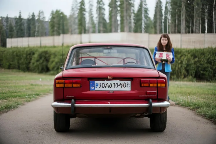 1girl,dramatic photograph of a (young war widow) receiving a free<lora:my_LoRA_lada_v1:1>lada car as a gift from the russian government for her patriotic sacrifice to the SMO