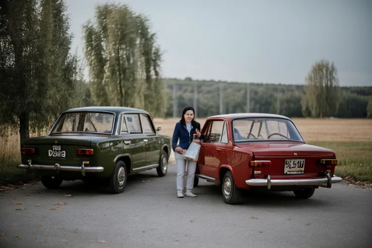 cinematic photograph of a young war widow receiving a free <lora:my_LoRA_lada_v1:1>lada car as a gift from the russian government for her patriotic sacrifice to the SMO