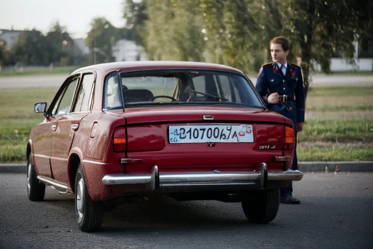 1girl,dramatic photograph of a (young war widow) receiving a free<lora:my_LoRA_lada_v1:1>lada car as a gift from the russian government for her patriotic sacrifice to the SMO