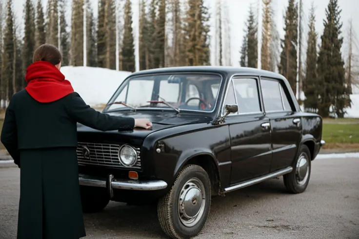 candid and dramatic photograph of a young war widow receiving a free<lora:my_LoRA_lada_v1:1>lada from the russian government for her patriotic sacrifice to the SMO