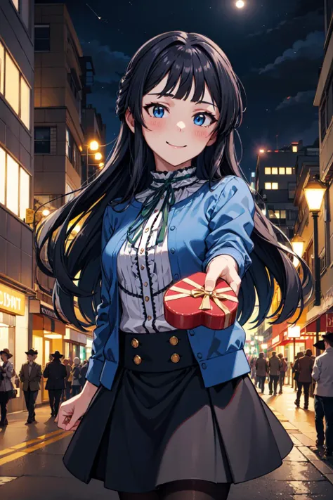 {Highest quality], [Super beautiful], [Ultra fine], [Best illustration], NSFW,Brown Hair, Hime cut, Long Hair, With bangs, girl,high school student,uniform,knit,skirt,smile, blush, Slender women, Adult women,Standing posture,(Public),Night Park,Summer festival,diagonal, Navy blue knee socks,Black Loafers、Stripes々
Panties、Panties in full view