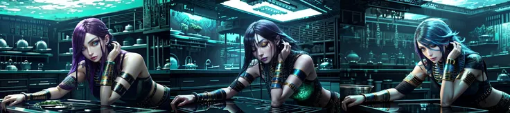 (otherworldly, otherworldly atmosphere, otherworldly appearance), highly insanely detailed, masterpiece, top quality, best quality, highres, 4k, 8k, RAW photo, ((ancient egyptian theme:1.2)), Hong Kong structure, structure, 
(mystical theme), mystical gatmosphere, arcane sanctuaries, otherwordly aura, 
(long_hair, long hair, random colors hair, glowing hair, hair over one eye, long messy hair), 
(eyelashes, eyeliner, eyeshadow, eyelashes, long eyelashes), 
collar, earrings, jewelry, necklace, armlet, 
tentacle, (underwater), nsfw, 
Homestay, Resort, Guest House, 
building, structure, still life, swirling energy, 
action pose, 
drunk, closed eyes, 
high-heels, 
reflection, reflective floor, 
shawl, 
abandoned building, shopping mall, overgrown with vegetation, [volumetric fog], cinematic lighting, colorfu, 
belly bottom, 
mercurytech, scifi, molten metal, 
(ancient egyptian theme futuristic kitchen:1.4), (fantasy world)