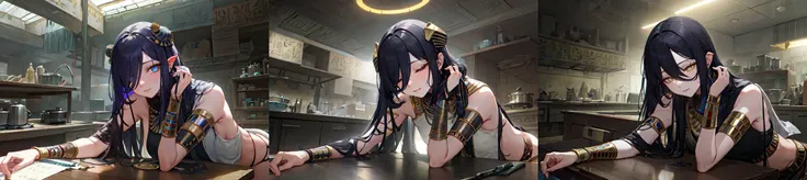 (otherworldly, otherworldly atmosphere, otherworldly appearance), highly insanely detailed, masterpiece, top quality, best quality, highres, 4k, 8k, RAW photo, ((ancient egyptian theme:1.2)), Hong Kong structure, structure, 
(mystical theme), mystical gatmosphere, arcane sanctuaries, otherwordly aura, 
(long_hair, long hair, random colors hair, glowing hair, hair over one eye, long messy hair), 
(eyelashes, eyeliner, eyeshadow, eyelashes, long eyelashes), 
collar, earrings, jewelry, necklace, armlet, 
tentacle, (underwater), nsfw, 
Homestay, Resort, Guest House, 
building, structure, still life, swirling energy, 
action pose, 
drunk, closed eyes, 
high-heels, 
reflection, reflective floor, 
shawl, 
abandoned building, shopping mall, overgrown with vegetation, [volumetric fog], cinematic lighting, colorfu, 
belly bottom, 
mercurytech, scifi, molten metal, 
(ancient egyptian theme futuristic kitchen:1.4), (fantasy world)