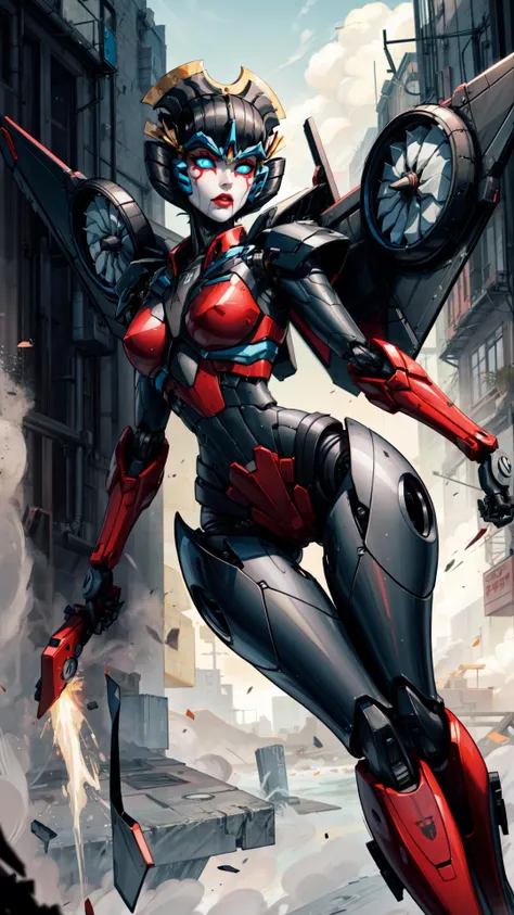 <lora:windblade:0.7> 1girl, solo, windblade, robot, mecha, glowing eyes, no_humans, autobot, wings, <lora:add_detail:1>
