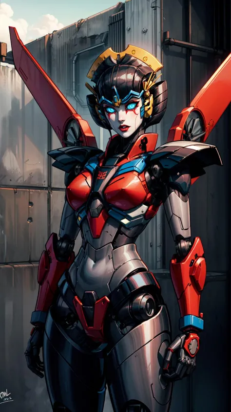 <lora:windblade:0.7> 1girl, solo, windblade, robot, mecha, glowing eyes, no_humans, autobot, wings, <lora:add_detail:1>
