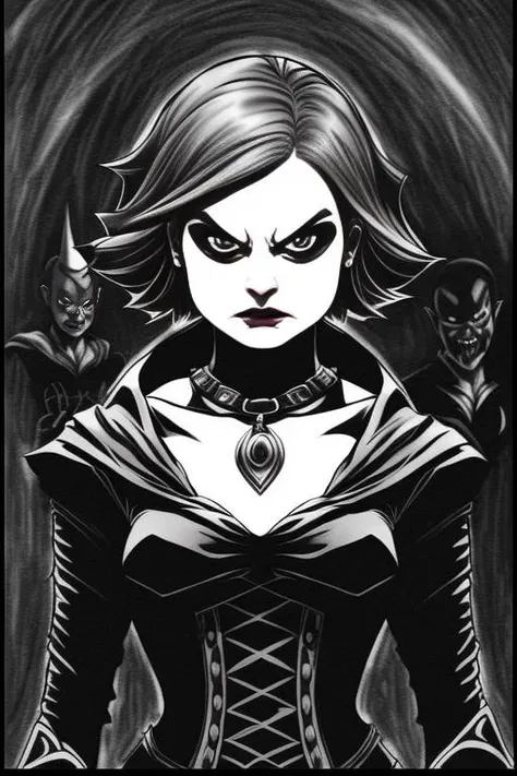 monochrome  drawing   Bailee Madison  Brianna Hildebrand hybrid as a vampire lich by WoD1  <hypernet:WoD1:1>