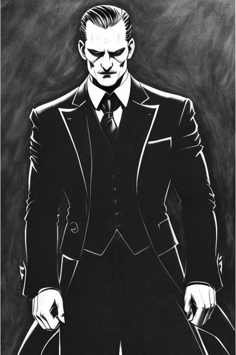 monochrome drawing vampiric Alexander Skarsgard as gomez addams by WoD1 <hypernet:WoD1:1>