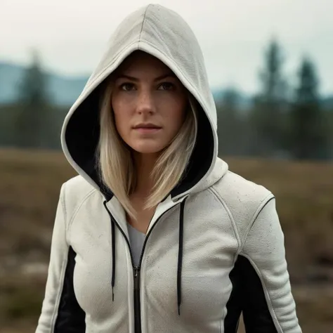 cinematic film still of <lora:Kodak Motion Picture Film Style v4:1>
An award winning assassin's creed movie for Best medium shot portrait Cinematography a blonde woman with freckles in a hooded jacket armor and a hoodie costume posing outdoors while looking at camera Kodak Motion Picture Film Style, shallow depth of field, vignette, highly detailed, high budget, bokeh, cinemascope, moody, epic, gorgeous, film grain, grainy