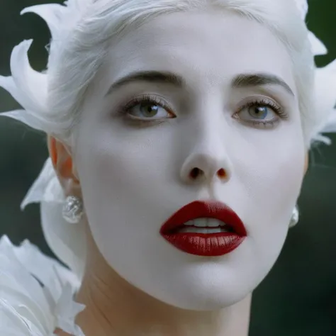 Fairy tale, <lora:Kodak Motion Picture Film Style v4:1>
vision3 500t a 15th-century award winning 1897 horror movie for Best closeup Cinematography Sadie Frost an ice cold white vampire woman with a vampire fangs teeth and overwhelming eyes and a white dress costume and red lips Kodak Motion Picture Film Style, Magical, fantastical, enchanting, storybook style, highly detailed