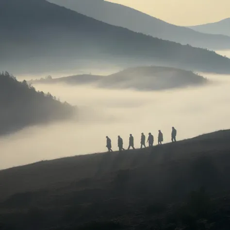 <lora:Kodak Motion Picture Film:1.2>  (Sharp Detailed Image)
An Oscar winning movie for Best Cinematography a group of silhouette people standing on top of a fogy hazy hill with a back light on Kodak Motion Picture Film Style