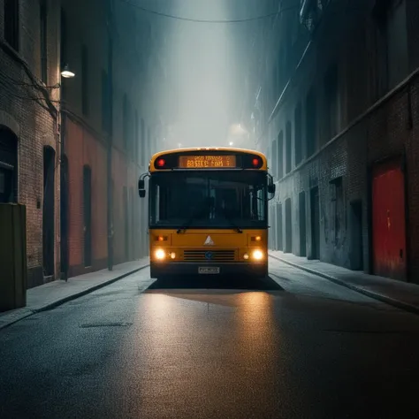 <lora:Kodak Motion Picture Film:1.2> (Sharp Detailed Image)
An Oscar winning movie for Best Cinematography a bus is parked in a dark alley at night Kodak Motion Picture Film Style