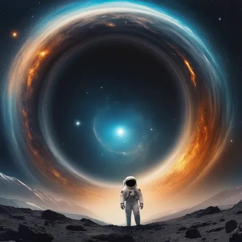 concept art of  <lora:Kodak Motion Picture Film:1.2>  (Sharp Detailed Image)
An Oscar winning movie for Best Cinematography an epic shaped black hole in deep dark sky galaxy with an astronaut person floating around Kodak Motion Picture Film Style, digital artwork, illustrative, painterly, matte painting, highly detailed